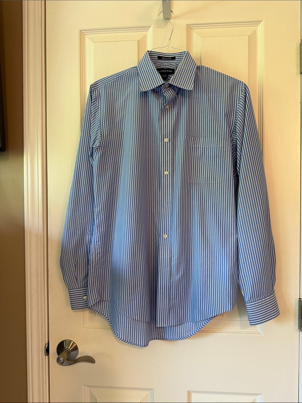Lands' End Blue and White Pinstripe Dress Shirt